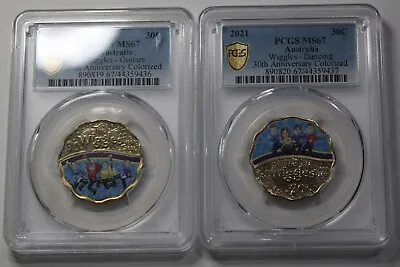 2021 Pcgs Ms67 Graded Wiggles Coloured 30 Cent Pair Dancing And Guitars • $200