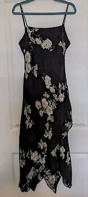 Eva Blue Evening Dress Size 16 Beaded Dress Accents Black With Beige Flowers • $22