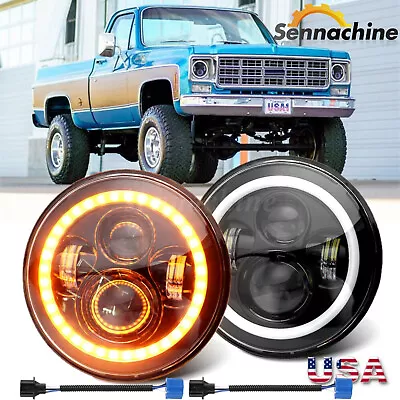 For Chevy C10 K10 K20 1975-1980 Pair 7  Round LED Headlights Halo DRL Hi/Lo Beam • $35.59