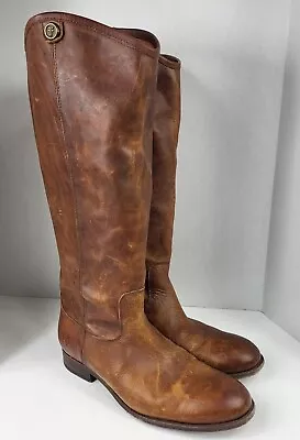 Frye Melissa Button 3475449-Cox Brown Riding Leather Boots Women's 10B • $85