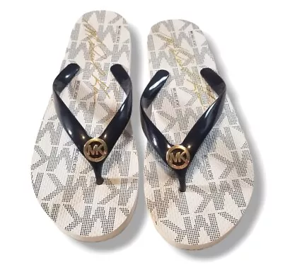 MICHAEL KORS Signature Jelly Flip Flops Thong Sandals White And Black  Size 10 • $20