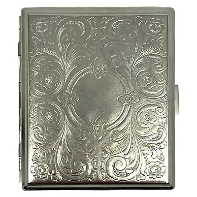 Victorian Style Metal Cigarette Case Double Sided Card Wallet Etched Engravable • $9.99