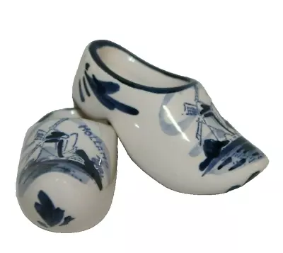 VTG Pair Delft Blauw Porcelain Hand Painted Blue White Dutch Shoes Holland-WRC • $17.99