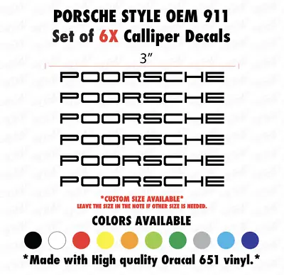 6X CALLIPER DECAL HIGH TEMP 911 German Style Turbo Porsche • $11.99