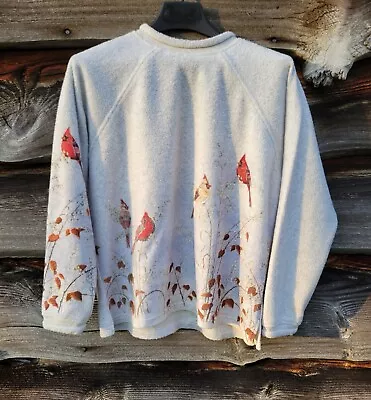 VTG Artisans Pretty Fleece Sweater With Cardinals In Winter • $16