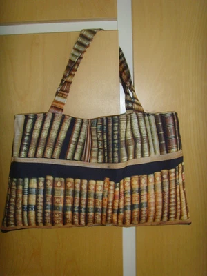 £9.99 • Buy 14in SMALL Tote LUNCH BOOK TRAVEL Bag  OPEN LIBRARY / BOOK PRINT LINED BROWN