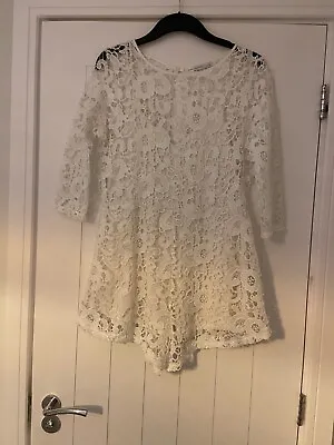 Zara White Lace Playsuit - New Never Worn.  Size Large • $31.11