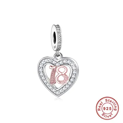 18th Happy Birthday Charm Gift Genuine S925 Sterling Silver & Rose Gold Heart • £15.99