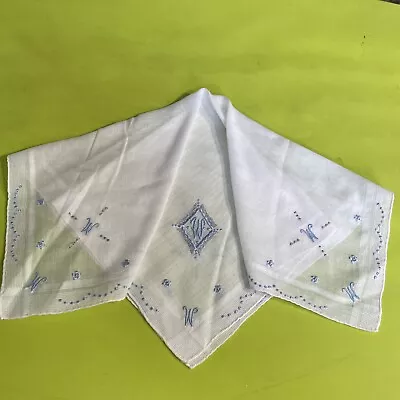 Vintage Wedding Handkerchief Blue Monogram Initial W Hankie X-6 • $9.99