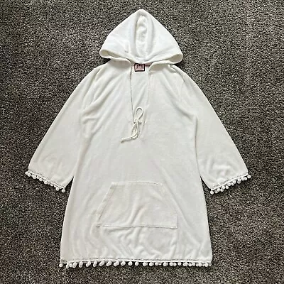 Juicy Couture Dress Women Large Terry Hooded Beach Pom Poms Vtg Y2k USA White • $34.99