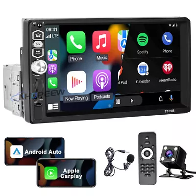 Single 1Din 7  Touch Screen Car Stereo Radio Apple/Android Carplay Bluetooth Cam • £39.99