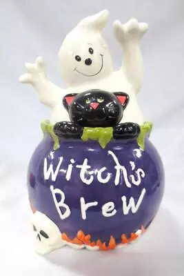 David's Cookies Witches Brew Cookie Jar - Ghost Black Cat Cauldron Cookie Jar • $18.03