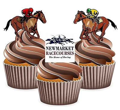 PRECUT Horse Racing Newmarket Racecourse 12 Edible Cupcake Toppers Decorations • £3.99
