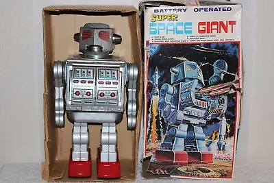 Rare Find Super Giant Robot 1960s All Tin Version Silver Color & Box Working • $599