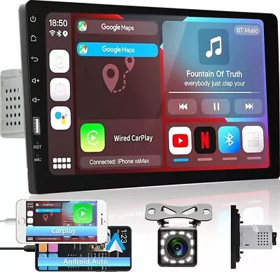 9  Single 1 DIN Car Stereo Radio Apple CarPlay Android Auto BT FM Head Unit +Cam • $104.49