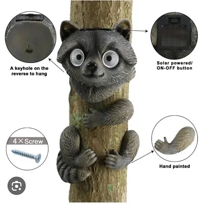 Raccoon Solar Tree Hugger Sculpture With LED Lights For Outdoor Decoration - • $19.99