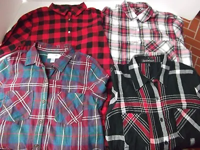 Lot 4 Plaid Shirts M Flannel Woven Double Guide Pocket Buffalo Old Navy H&M MINT • $29.99