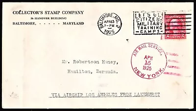 Flown USS Los Angeles ZR-3 Cover Rare Baltimore New York Bermuda Apr 13 1925 • $99.95