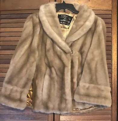 Vintage Tissavel Womens  Fur Coat Brown Shawl Collar Hook Front • $120
