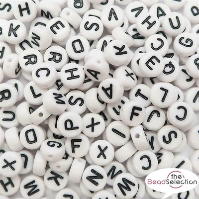 £1.69 • Buy 100 ALPHABET ACRYLIC BEADS WHITE 7mm FLAT ROUND SINGLE & MIXED LETTER A - Z 