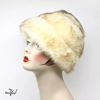 Vintage Marche Light Brown Tipped White Fur Hat Cloche Made In Italy - Hey Viv • $32