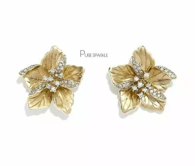 14K Gold 0.58 Ct. Lab-Created Diamond Unique Flower Design Earrings Fine Jewelry • $849