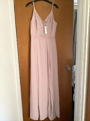 TFNC Bridesmaid Pleated Wrap Front Cami Maxi Dress Mink Pink Size 12 • £27.99