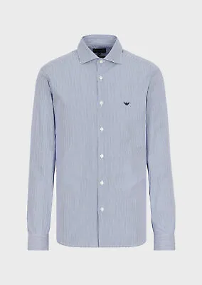 Emporio Armani Blue Pin Stripe Long Sleeve Shirt Slim Fit • £16