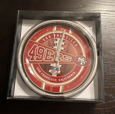 Sale! NFL San Franciso 49ers 12  Round Chrome Wall Clock Fan Cave Decor WH • $41.99