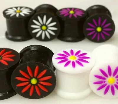 ALL 4 PAIR Silicone Plugs W/ Raised Flower Earlets Gauges Tunnels Body Jewelry • $16.95