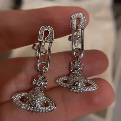 Vivienne Westwood Silver Tone Crystal Earrings Saturn Earrings Christmas Gift • $21.99