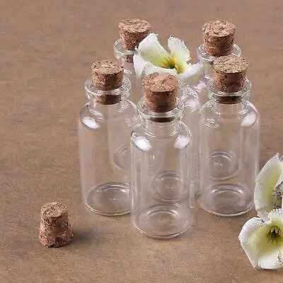 Mini Glass Bottles Vials Cork Stopper Decorative Storage Pendant Jewellery • £1.30