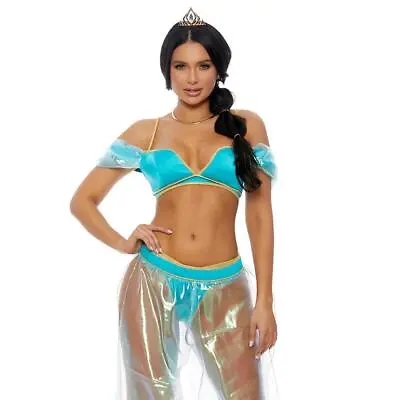 Jasmine Princess Costume Crop Top Harem Pants Panty Tiara Crown Aladdin 559612 • $55.99