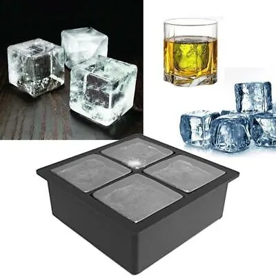 4 Cavity Silicone Ice-Cube Tray Large Mould Mold Giant Ice-Cubes Square Black ~~ • £4.69