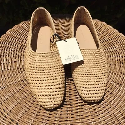 NWT Zara Trafaluc Womens Raffia Woven Ballet Flats Sz 6.5 / 37 Natural • $39.99