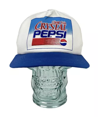 Vintage Crystal Pepsi Snapback Hat Clear Cola White Trucker SnapBack Cap USA • $61.96