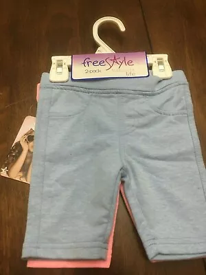 $14.99 • Buy NWT Free Style Revolution Girls' 2-Pack Stretch Pants Size 2T Pink & Blue 