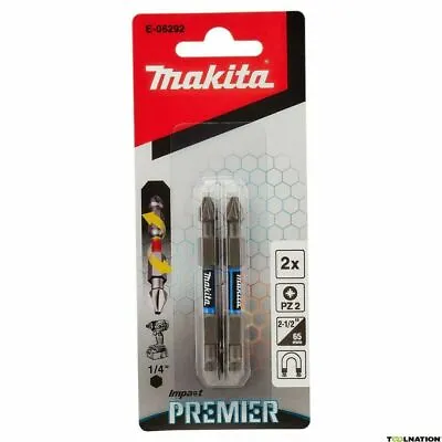 Makita E-06292 PZ2 Pozi Impact Premier Screwdriver Drill Bit Torsion 65mm 2 Pack • £5.50