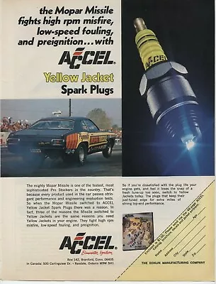 1973 Print Ad Of Accel Yellow Jacket Spark Plug Mopar Missile Pro Stock Drag Car • $9.99