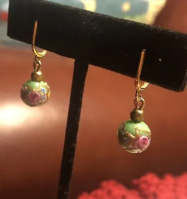 Antique Hand Painted Italian Floral Rose Earrings • $15