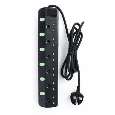 6 Way Gang 2m Individually Switched Surge Protected Extension Lead Socket W/ Led • £14.85