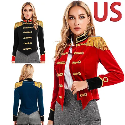 US Womens Circus Ringmaster Costume Halloween Cosplay Costume Velvet Jacket Coat • $20.51