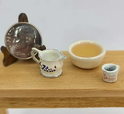 Handpainted Milk Jug Bowl Of Egg Whites Measuring Cup 1:12 Dollhouse Miniature • $19.99