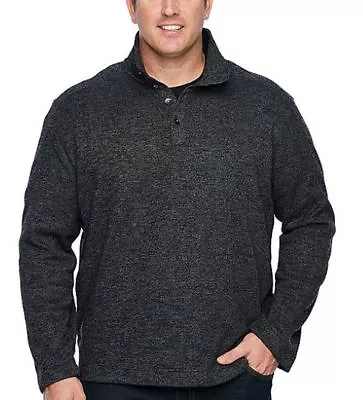 Van Heusen Men's Big And Tall Solid Button Mock Sweater Fleece Black Size 2XL • $59.99
