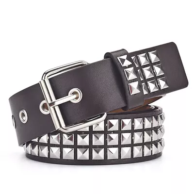 3 Row Pyramid Studded Belts Emo Stud Belt PU Leather Rock Punk Goth Metal Rivet • $14.99