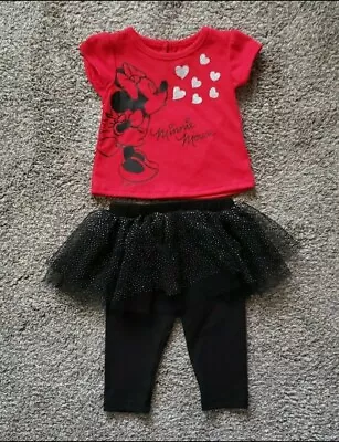 Disney Baby Minnie Mouse Hearts T-Shirt Mesh Tutu Leggings 3-6M Outfit 2-Pc Set  • $15
