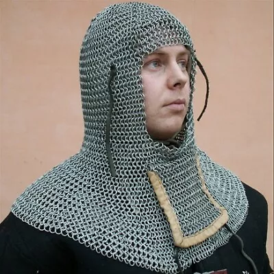MEDIEVAL KNIGHT Full Mantle CHAIN MAIL COIF HEAD ARMOR With AVENTAIL Down Up New • $99.95