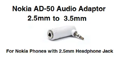 £2.49 • Buy AD-50 2.5mm Male To 3.5mm Female Audio Adapter Nokia 6300 6301 6500 E71 E66 E51