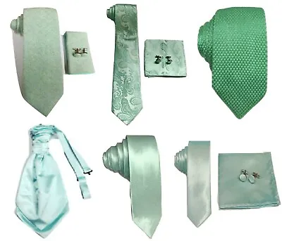 Mint Green Collection Woven Paisley Jacquard Knitted Satin Tie Wedding Lot • £2.99