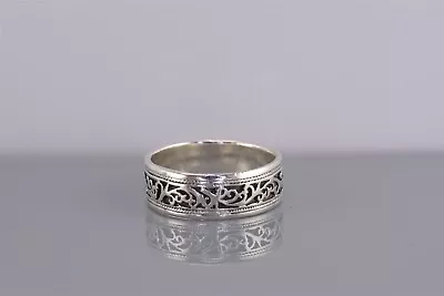 Sterling Silver 8mm Carved Scrolled Ivy Oxidized Band Ring 925 Sz: 10 • £28.47
